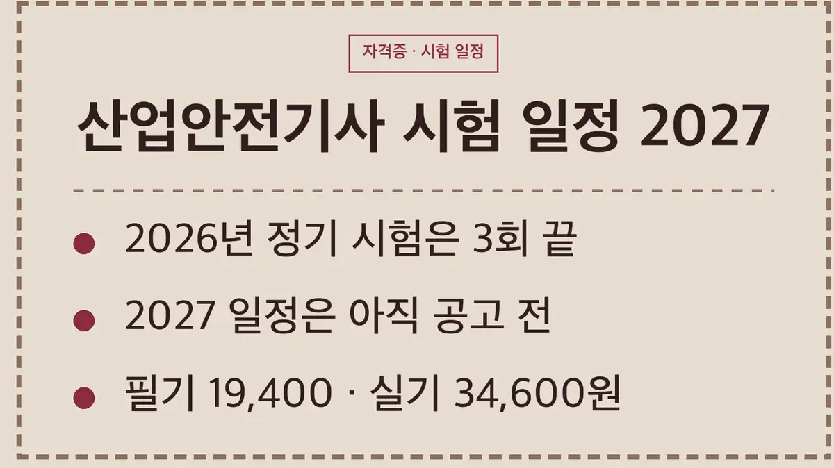 산업안전기사 시험 일정 2027, 2026년 3회가 마지막이고 다음 일정은 공고 전입니다
