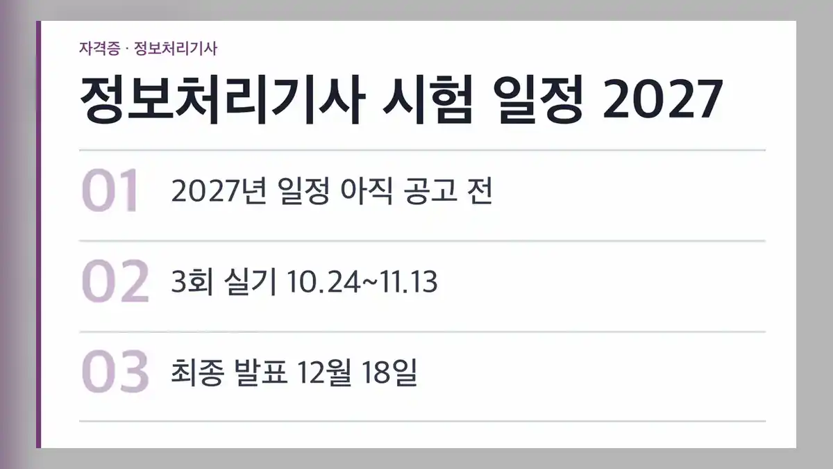 정보처리기사 시험 일정 2027, 2026년 10월 26일 현재 공고 확인 전
