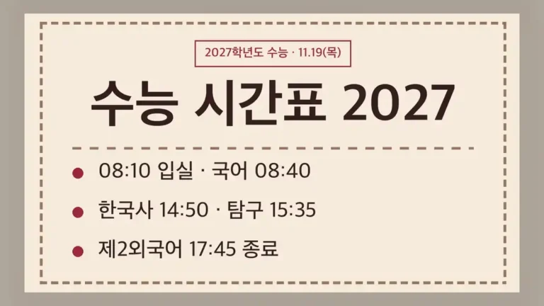 2027학년도 수능 시간표 전체
