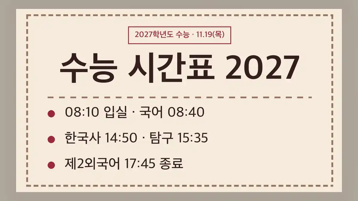 2027학년도 수능 시간표 전체