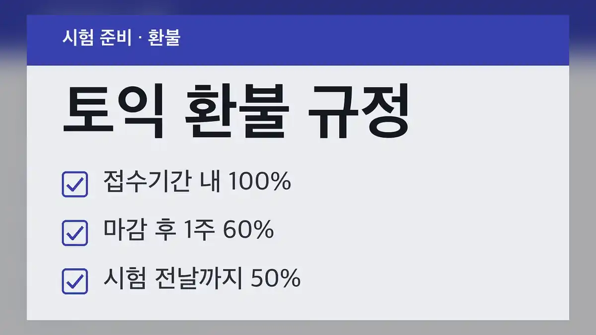 토익 환불 규정, 시점별 환불 비율