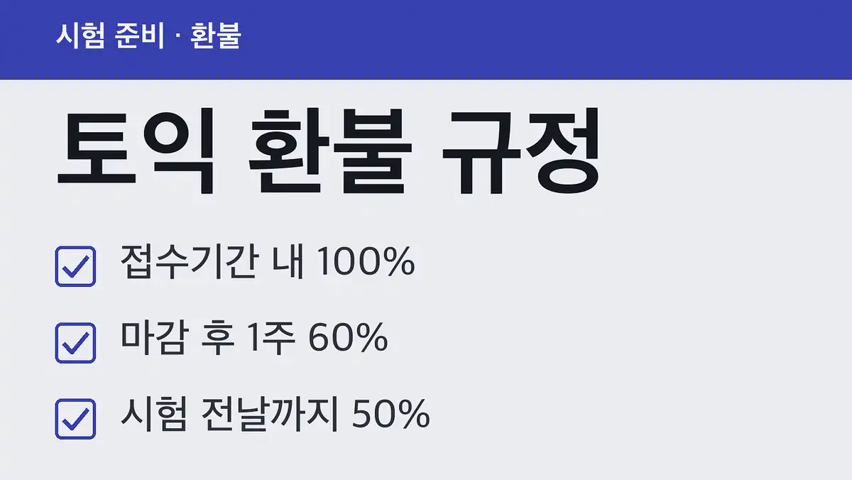 토익 환불 규정, 시점별 환불 비율