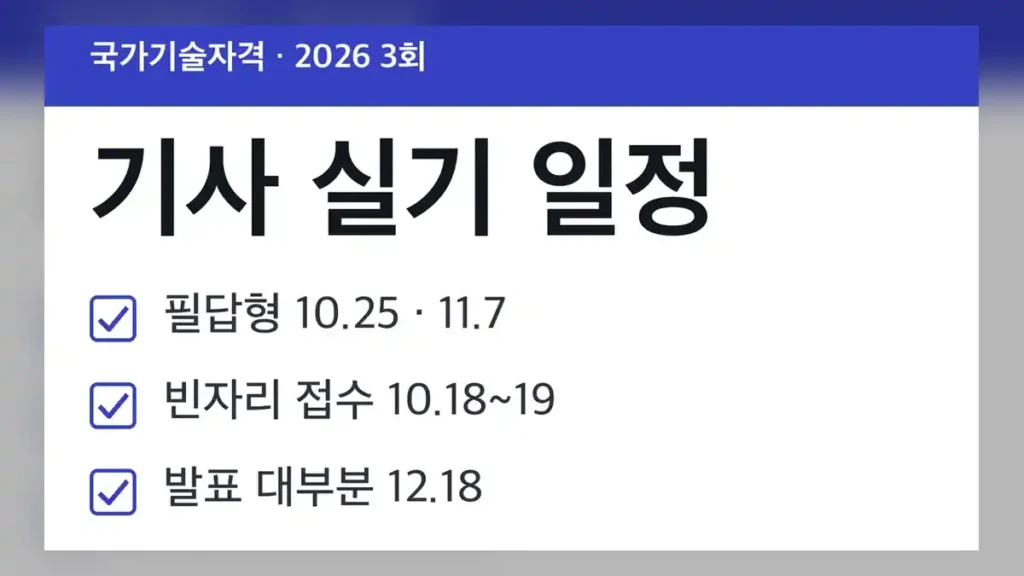 기사 실기 일정 산업안전기사·전기기사·정보처리기사, 2026 3회 한눈에 보기