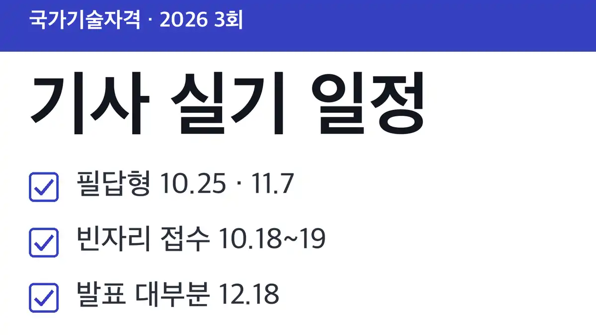 기사 실기 일정 산업안전기사·전기기사·정보처리기사, 2026 3회 한눈에 보기