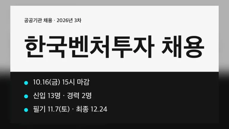 한국벤처투자 채용 2026년 3차 모집 인원과 접수 방법