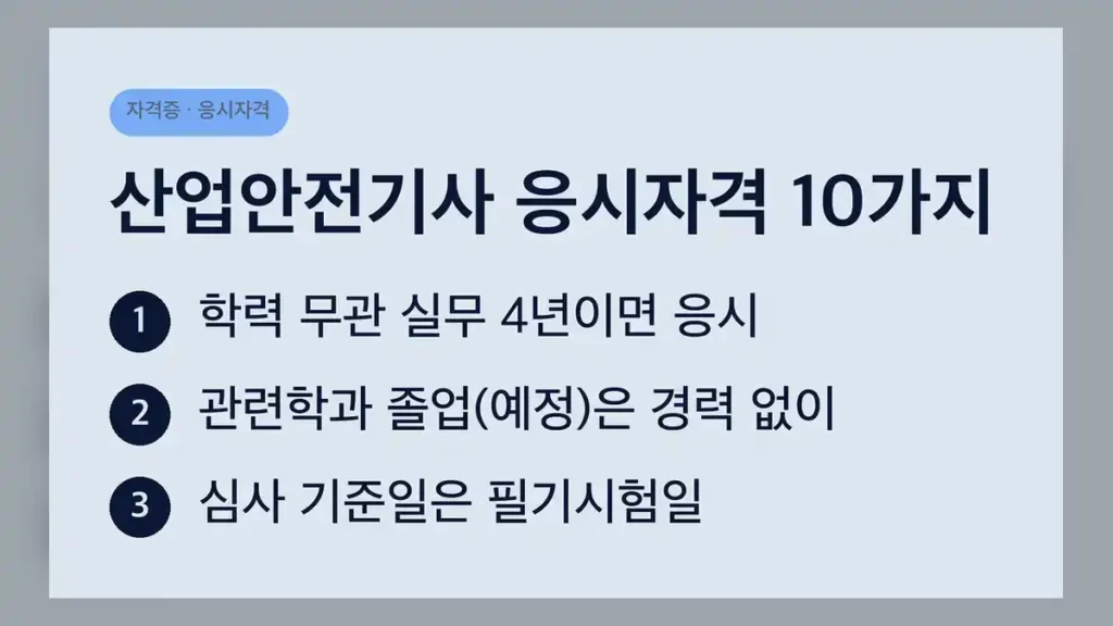산업안전기사 응시자격, 10가지 경로 중 하나만 충족하면 됩니다
