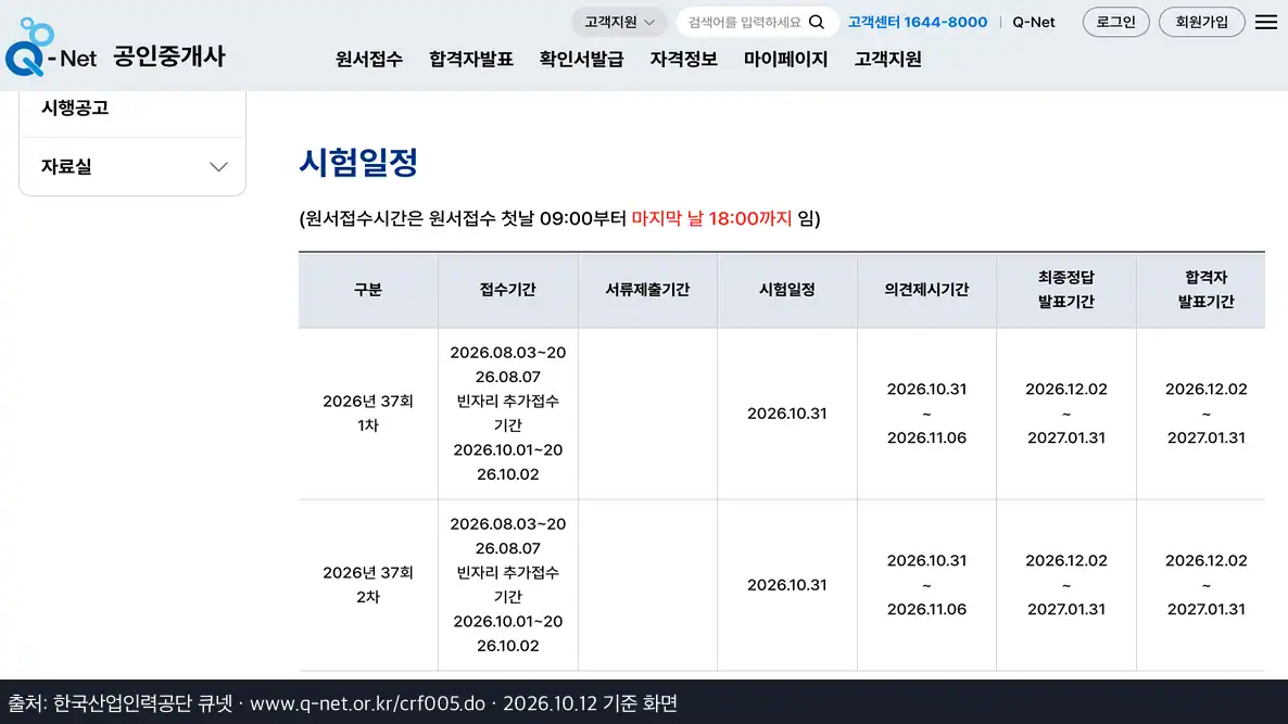 공인중개사 시험 일정 시험 당일 시간표, 입실 마감이 시작보다 30분 빠릅니다